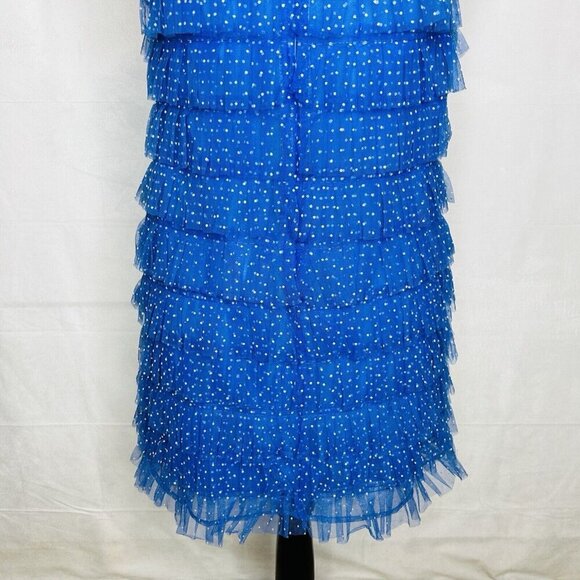 Lovers + Friends Jane Mini Dress Blue Tiered Tulle Polka Dot Size Medium Lined - Picture 9 of 10